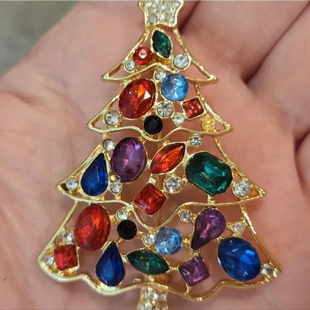 🎄🛍❤️VINTAGE Colorful Gemstone Christmas Tree Brooch